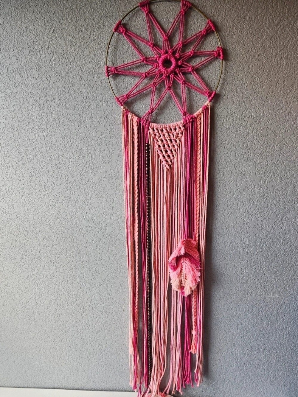 Handmade Pink Macramé Wall Hanging Dreamcatcher